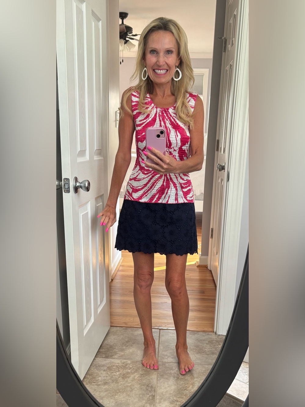 Pink & White Flower Swirl Knit Tank Top - stunning design!